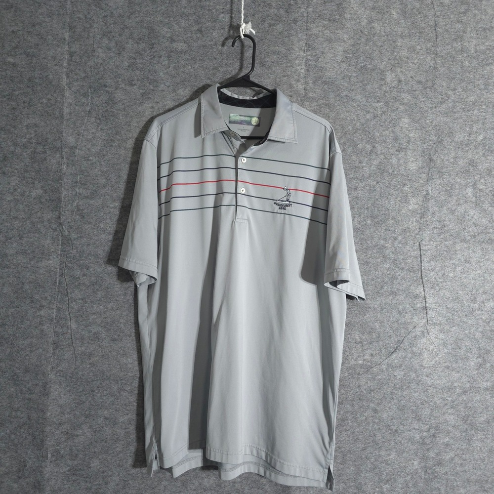 Pinehurst 1895 Mens Golf Polo Shirt Gray Striped Tartan Collection L Performance